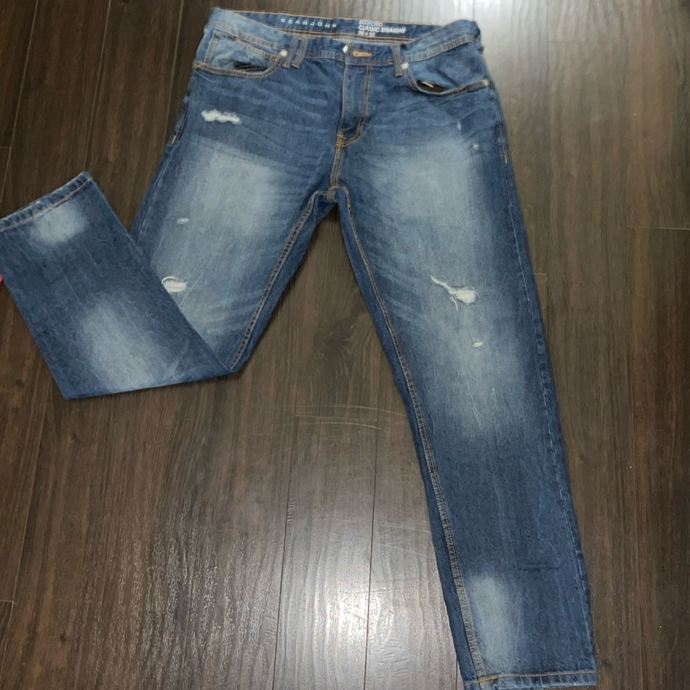 Sean John Jeans Size 38X32 Washed Dark Blue Denim